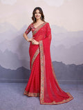Red Georgette Bandhani Printed,Embroidery Work Saree - Surkhi