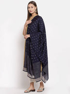Myshka Women's Navy Blue Georgette Print Casual Dupatta