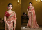 Orange Pure Twill Tissue Pure Khatli work Designer Saree With Blouse. - Rajasvi