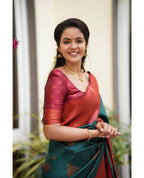DEIANA'S Beautiful Designer Golden zari Soft Lichi Silk Saree - Rama