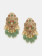 Ruby Raang 22k Gold Polished Long Kundan Heavy Maharani Necklace With Earrings