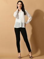 Myshka Women's White Georgette Solid Sheer Shirt