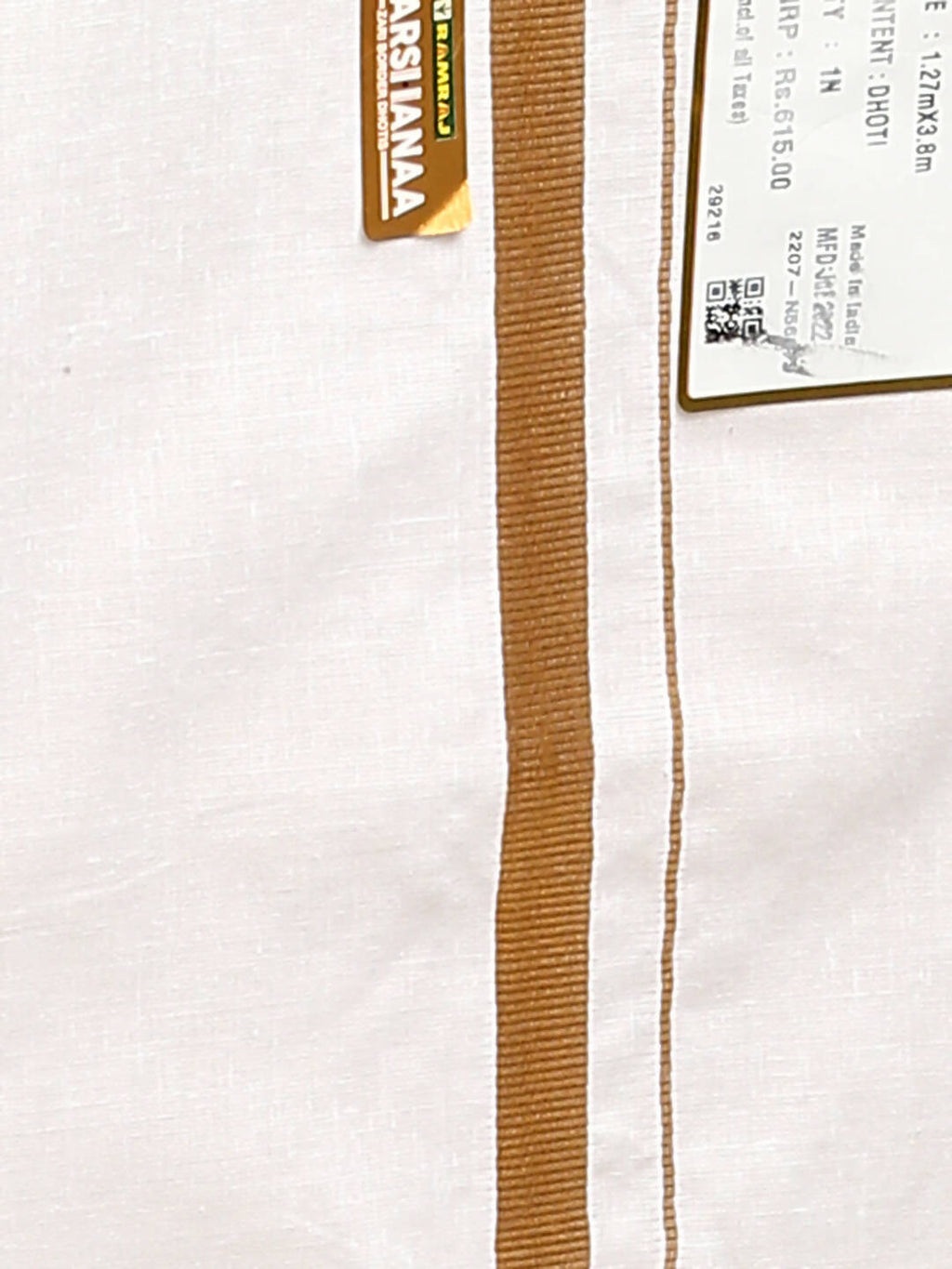 Ramraj Cotton Premium Wedding White Regular Dhoti, Shirt & Towel Set Arathi 1/2"