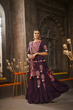 Purple Viscose Rayon Thread Embroidered Navratri Lehenga Choli with Dupatta - Raas
