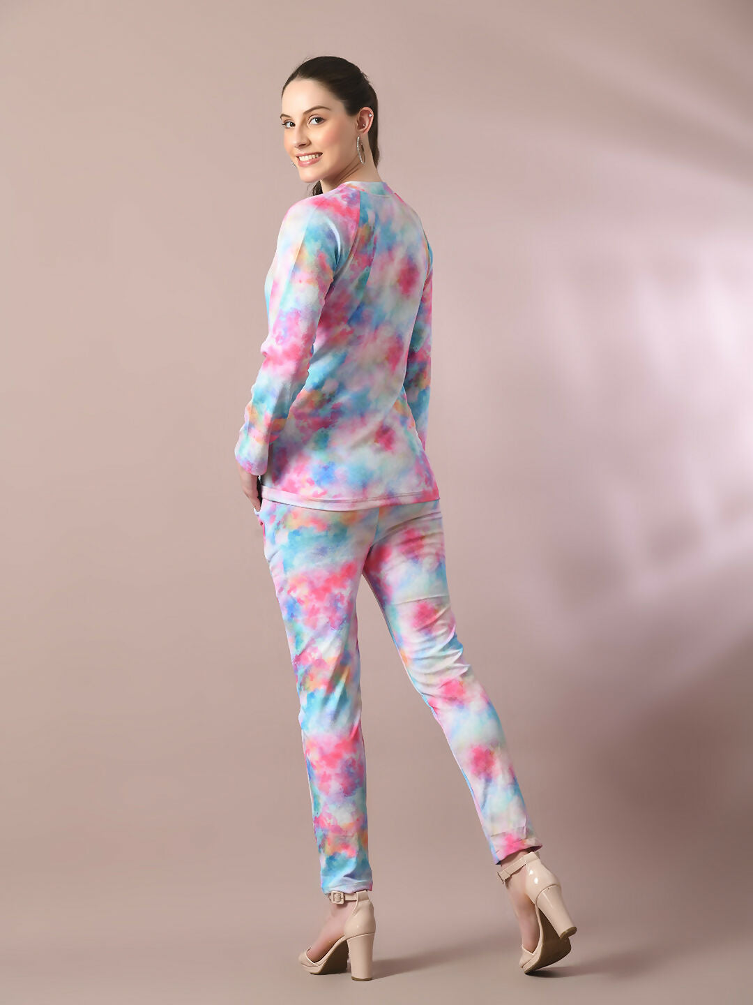 Myshka Women's Multi Printed Round Neck Party Top With Trousers Co-ord set