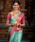 DEIANA'S Beautiful Designer Golden zari Soft Lichi Silk Saree - Sky
