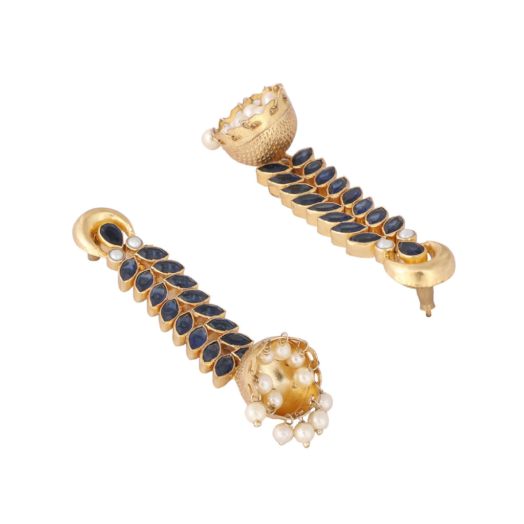 Nuyug 22K Gold-Plated Blue Onyx & Pearl Studded Dome Shaped Jhumkas - Distacart