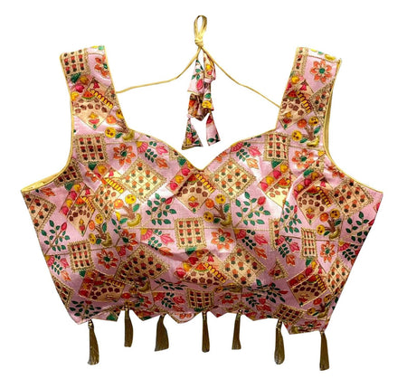 Vamika Pink Banglori Silk Digital Print And Embroidery Blouse