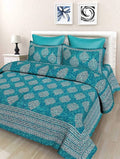 Vamika Printed Cotton Sea Green Bedsheet With Two Pillow Covers (LEOC_BATIK_SG)