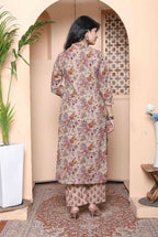 Miravan Womens Pure Cotton Straight Floral Printed Kurta With Palazzo-Multicolor - Distacart