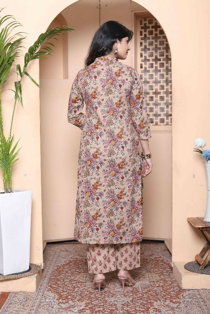 Miravan Womens Pure Cotton Straight Floral Printed Kurta With Palazzo-Multicolor - Distacart