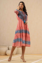 Juniper Womens Pink Georgette Printed Tiered Midi Dress - Distacart