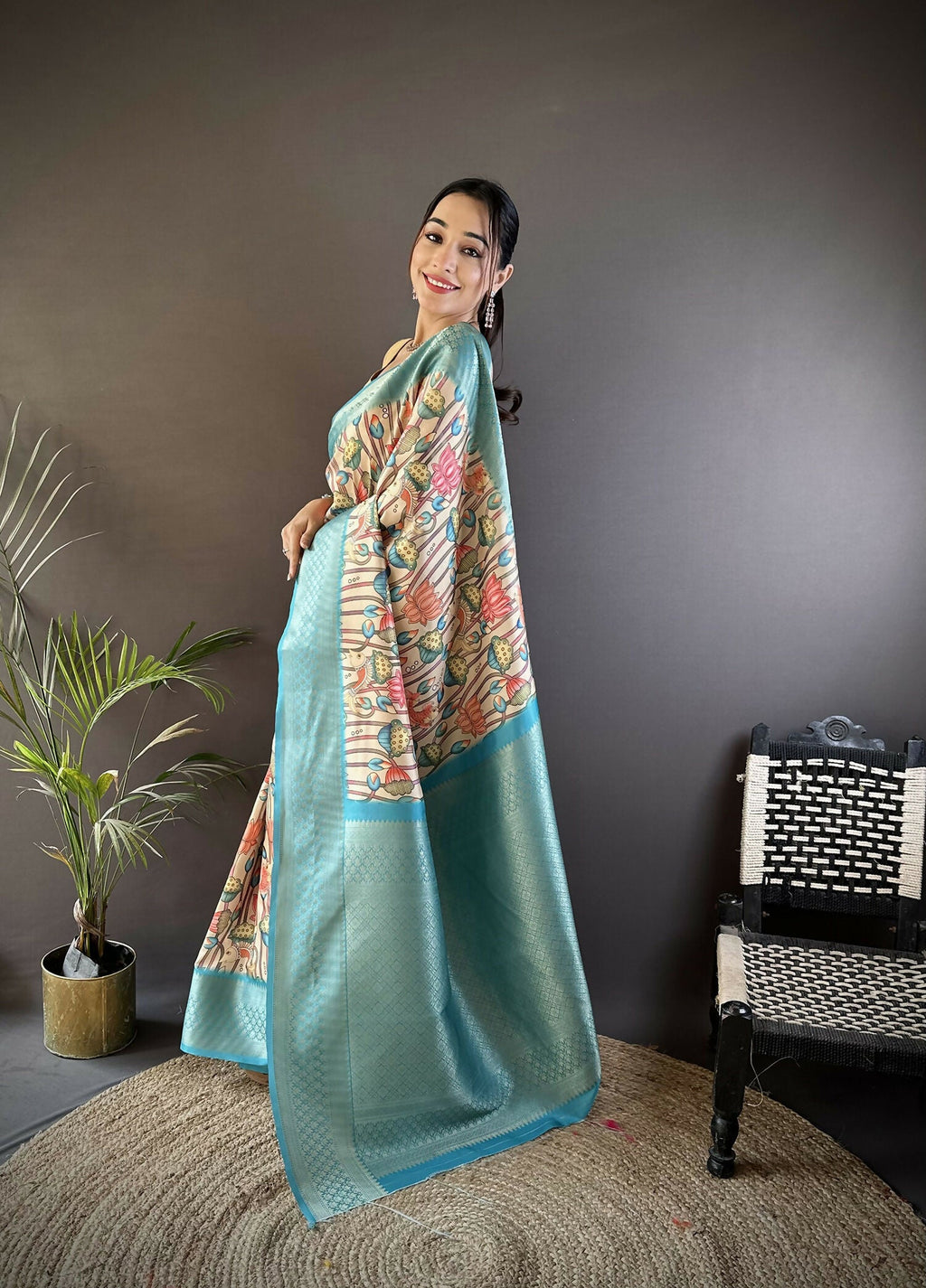 Joban Fashion Multi-Color Floral Digital Print Soft Lichi Silk Paithani Saree - Distacart