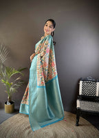 Joban Fashion Multi-Color Floral Digital Print Soft Lichi Silk Paithani Saree - Distacart