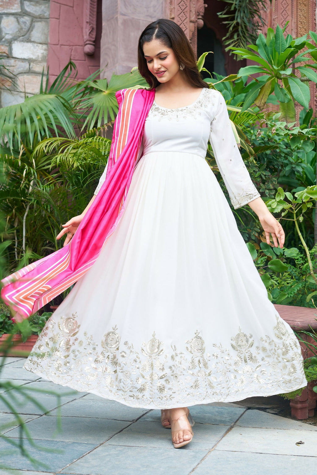 Joban Fashion White Kurta Set Georgette Embroidery Sequence Work - Distacart
