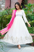 Joban Fashion White Kurta Set Georgette Embroidery Sequence Work - Distacart