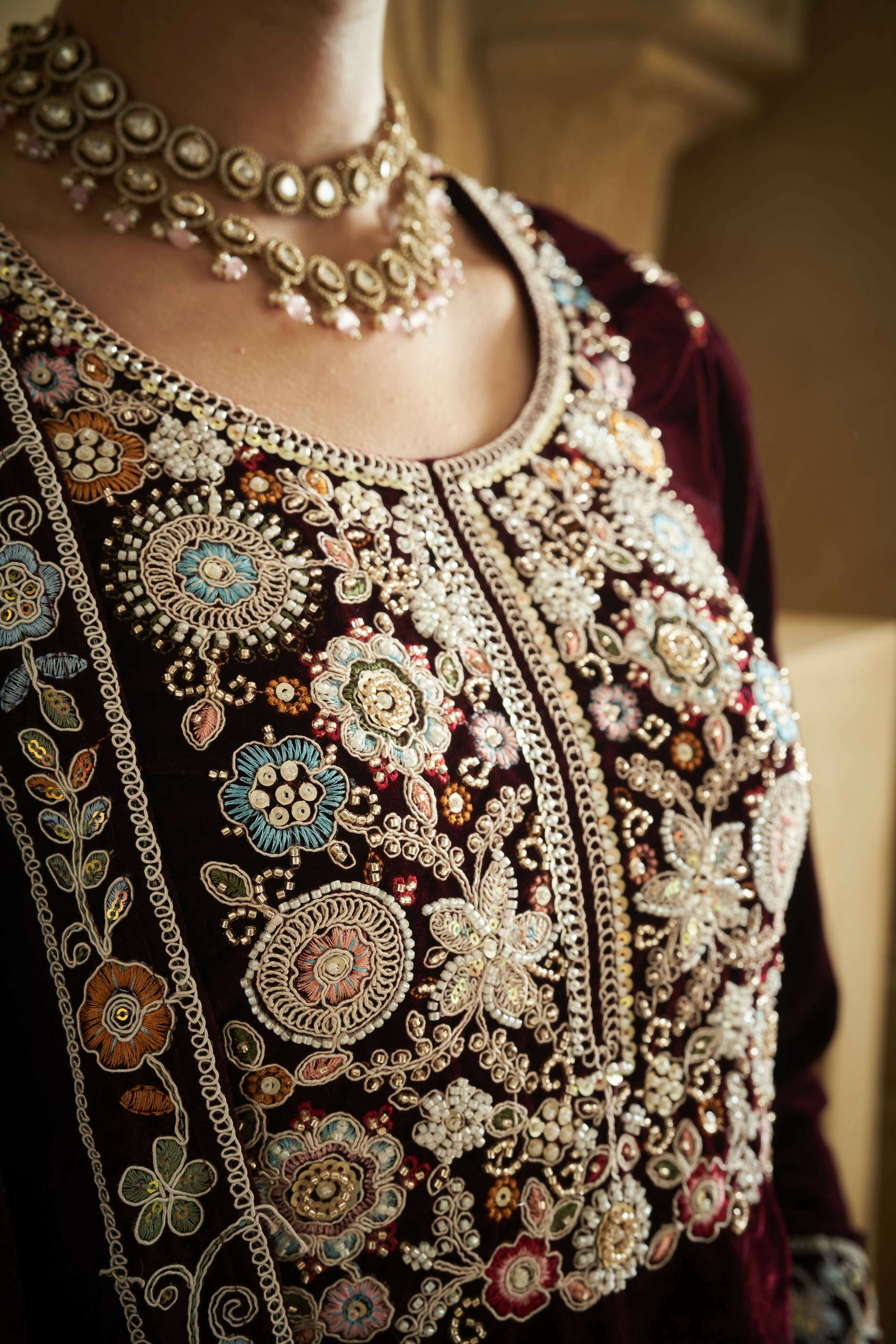 Anaita Purple Embroidered Work Velvet Stitched Plazo Suit - Distacart