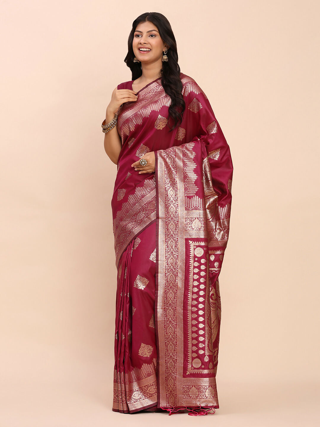 Shree Shyam Fashion Banarasi Silk Magenta Saree - Distacart