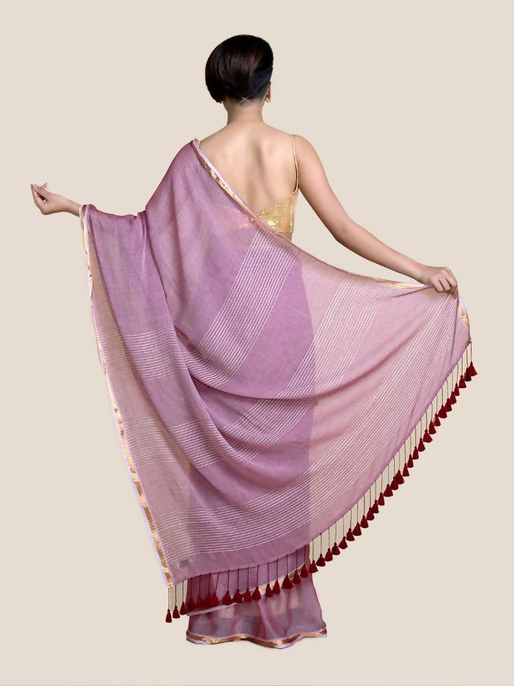 Suta Women Maroon Mul Cotton Saree With Zari Border And Ghicha Pallu - Distacart
