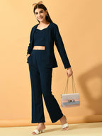 Myshka Women's Navy Blue Solid Solid Jacket