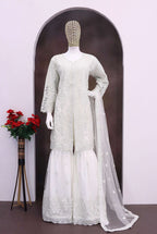 Anaita White Heavy Net Readymade Suit with Embroidery & Sequence Work - Distacart