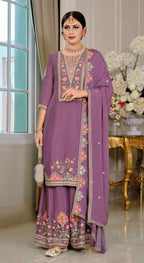 Anaita Purple Chinon Stitched Suit with Embroidery Sequence Work - Distacart