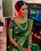 DEIANA'S Beautiful Designer Golden zari Soft Lichi Silk Saree - Green