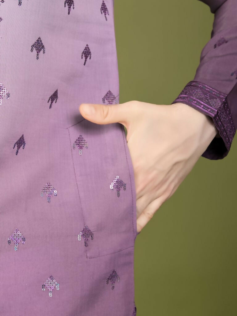 Vastranavya Ombre Purple Premium Viscose Silk Thread & Sequence Embroidery work Kurta