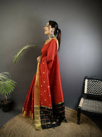 Joban Fashion Red Bhagalpuri Cotton Silk Stripes/Box Saree - Distacart