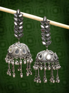 NVR Women's Silver Plated Mirror Work Oxidised Contemporary Jhumka Earrings - Distacart