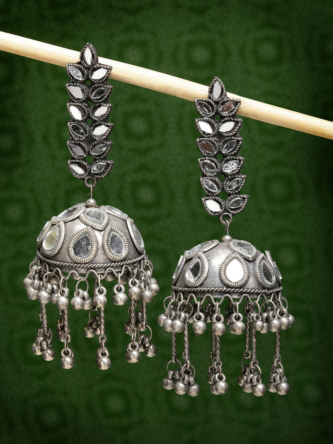 NVR Women's Silver Plated Mirror Work Oxidised Contemporary Jhumka Earrings - Distacart