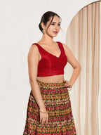Joban Fashion Red Mulberry Silk Padded Blouse With Round Neck Sleeveless - Distacart