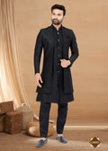 Joban Fashion Men's Black Heavy Art Silk Double Finish Plain Indowestern