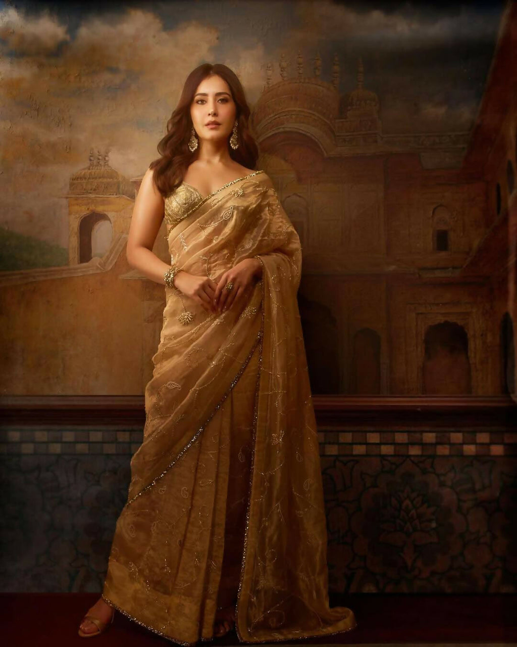 Joban Fashion Beige Rose Gold Silk Party Wear Sarees - Distacart
