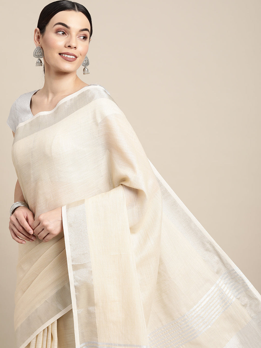 Anaita Off White Linen Saree With Blouse - Distacart