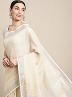 Anaita Off White Linen Saree With Blouse - Distacart