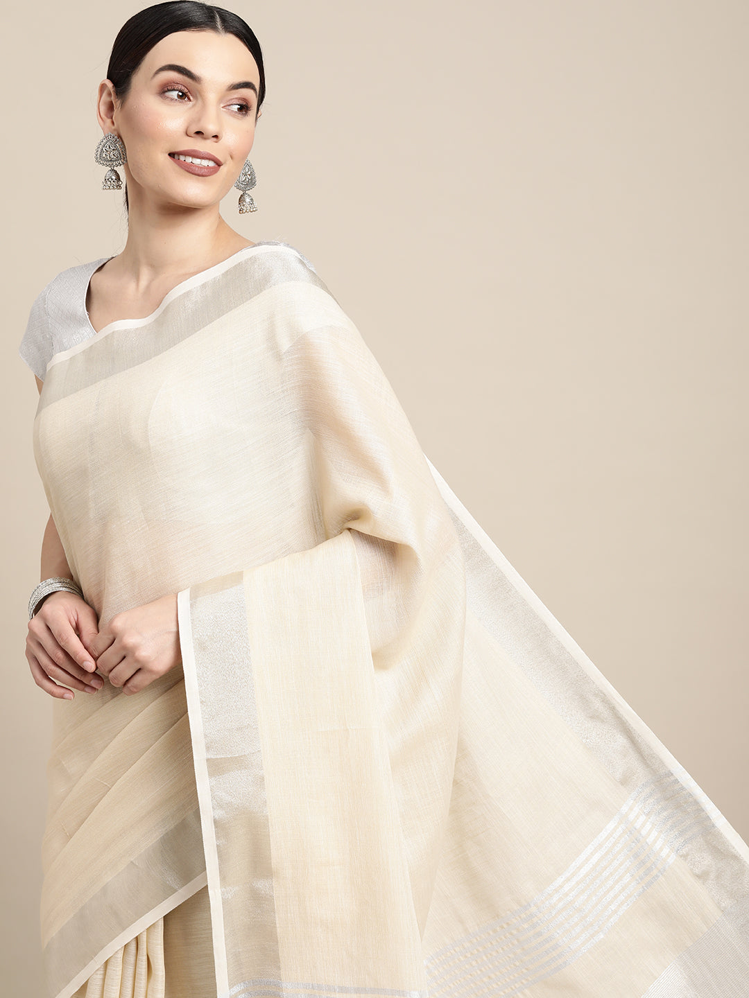 Anaita Off White Linen Saree With Blouse - Distacart