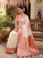 Anaita Off White Silk Blend Woven Saree With Blouse - Distacart
