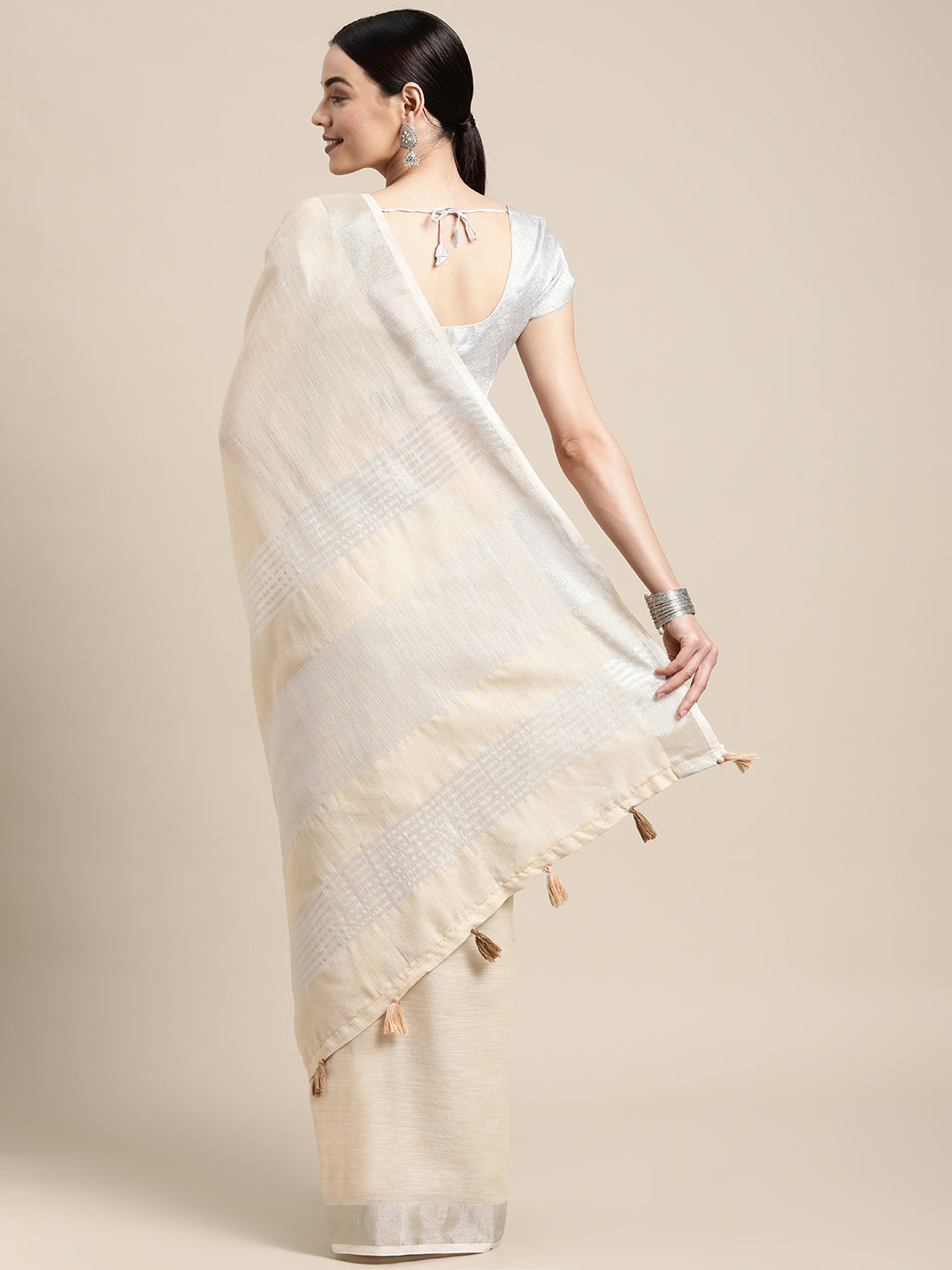 Anaita Off White Linen Saree With Blouse - Distacart