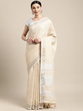 Anaita Off White Linen Saree With Blouse - Distacart