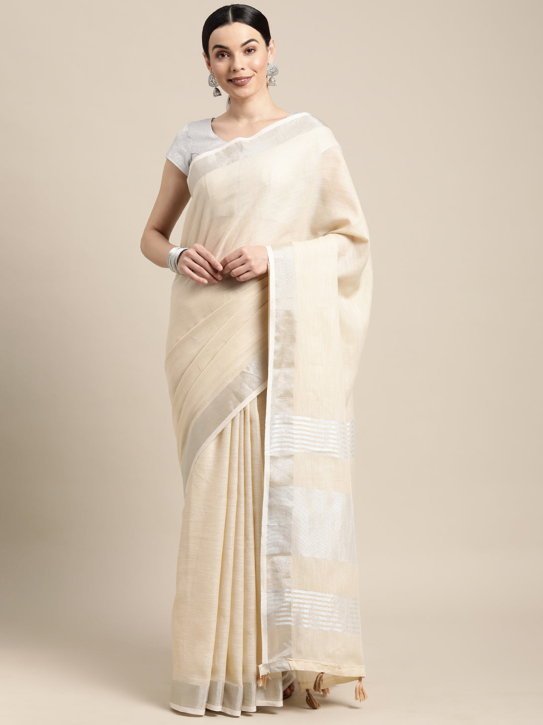 Anaita Off White Linen Saree With Blouse - Distacart