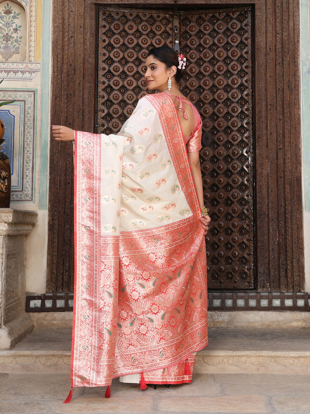 Anaita Off White Silk Woven Saree With Blouse - Distacart