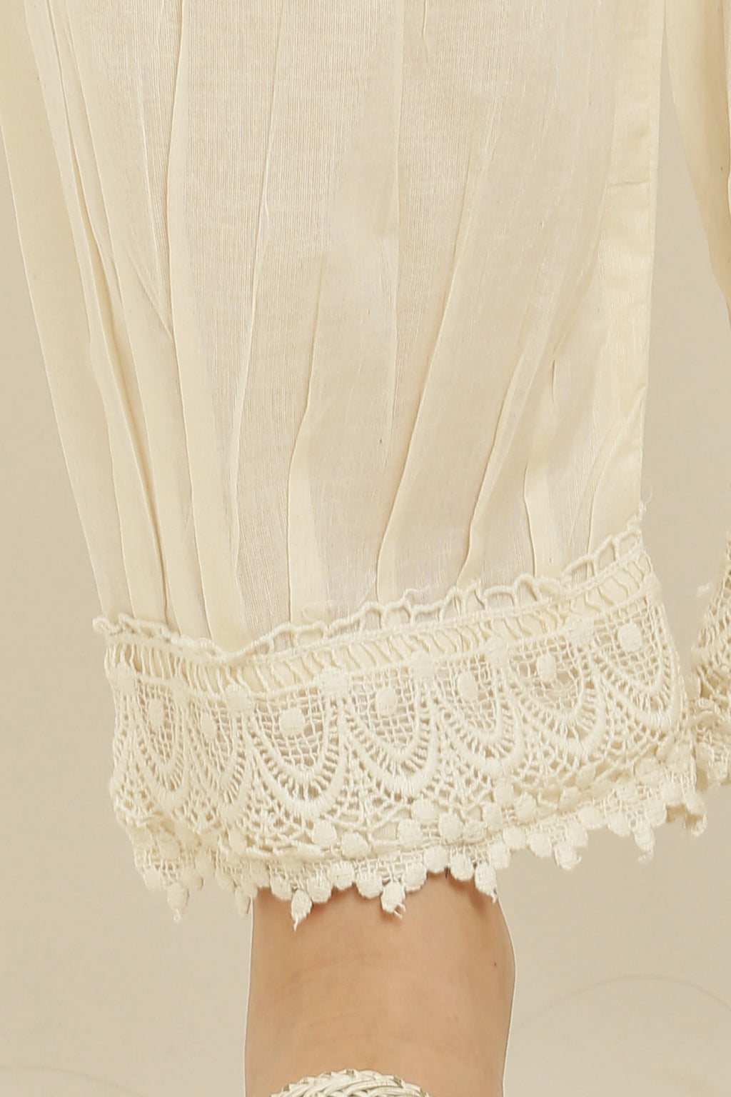PAVONINE Off-White Color Afghani Style Lace Hem Cotton Fabric Palazzo For Women
