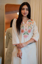 Lorenvalley Fashion Offwhite Pure Khadi Cotton Embroidery with Sequence Work Kurta Pant - Distacart