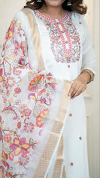 Lorenvalley Fashion Offwhite Roman Silk Embroidery Multi with Sequence Work Kurta Pant with Dupatta - Distacart