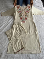Lorenvalley Fashion Offwhite Pure Khadi Cotton Embroidery with Sequence Work Kurta Pant - Distacart