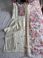 Lorenvalley Fashion Offwhite Roman Silk Embroidery Multi with Sequence Work Kurta Pant with Dupatta - Distacart