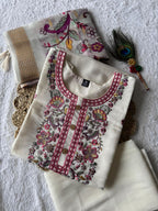 Lorenvalley Fashion Offwhite Roman Silk Embroidery Multi with Sequence Work Kurta Pant with Dupatta - Distacart
