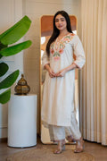 Lorenvalley Fashion Offwhite Pure Khadi Cotton Embroidery with Sequence Work Kurta Pant - Distacart