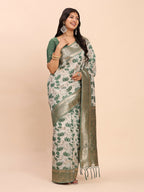 Shree Shyam Fashion Linen Cotton Green Saree - Distacart